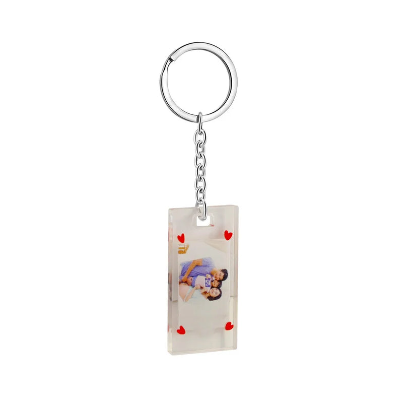 Square Acrylic Photo Frame Keychain with Engraved Rectangle Tag