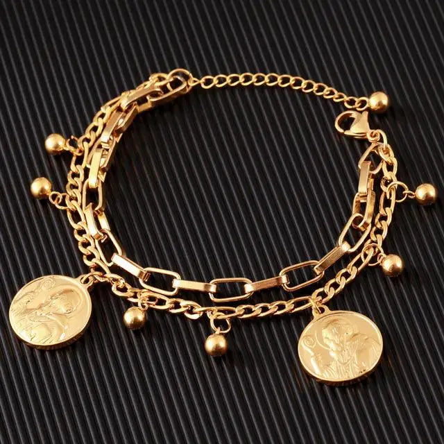 Stainless Steel Beads Bracelet with Jesus Pendant