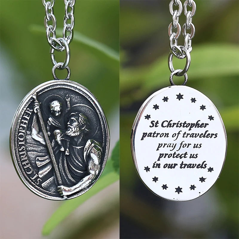 St Christopher Pendant Necklace Stainless Steel Chain