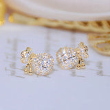 Pave Cz Small Cloth Bag Earring 14K Zirconia Stud Earrings Daily Jewelry