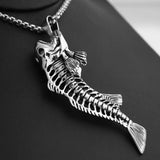 Stainless Steel Fish Bone Pendant Necklace Box Chain 24in
