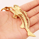 Stainless Steel Fish Bone Pendant Necklace Box Chain 24in