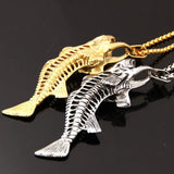 Stainless Steel Fish Bone Pendant Necklace Box Chain 24in
