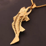 Stainless Steel Fish Bone Pendant Necklace Box Chain 24in