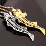 Stainless Steel Fish Bone Pendant Necklace Box Chain 24in