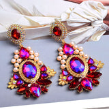 Long Crystal Pearl Metal Dangle Drop Earrings for Women