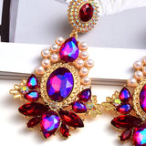 Long Crystal Pearl Metal Dangle Drop Earrings for Women