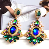 Long Crystal Pearl Metal Dangle Drop Earrings for Women
