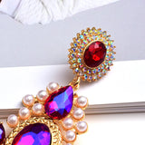 Long Crystal Pearl Metal Dangle Drop Earrings for Women