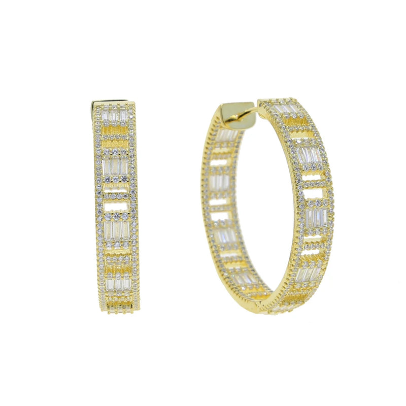 Silver Plated Women Jewelry Cubic Zircon Ice Out Bling CZ 45MM Big Hoop Earring