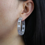 Silver Plated Women Jewelry Cubic Zircon Ice Out Bling CZ 45MM Big Hoop Earring