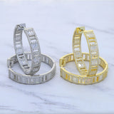 Silver Plated Women Jewelry Cubic Zircon Ice Out Bling CZ 45MM Big Hoop Earring