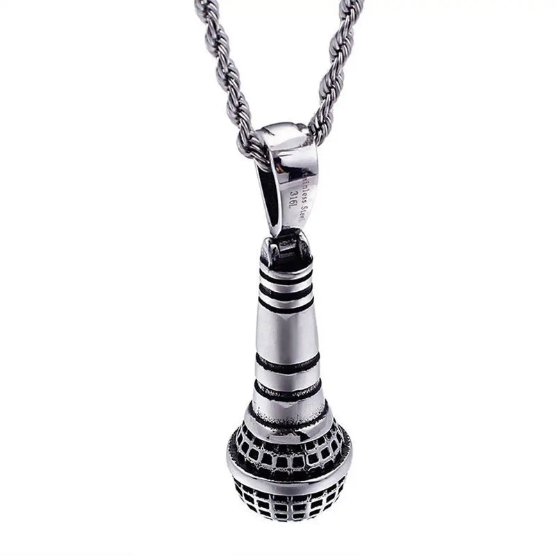 Singer 3D Microphone Pendant Necklace - 24'' Chain