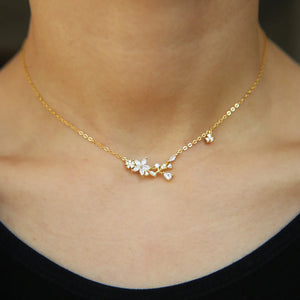 925 Silver Flower Pendant Choker Necklace for Girls