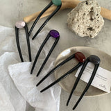 Retro Hair Sticks U Shaped Marbling Stones Hairpins For Girls