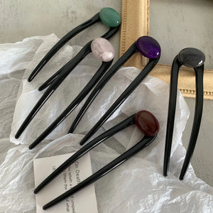 Retro Hair Sticks U Shaped Marbling Stones Hairpins For Girls