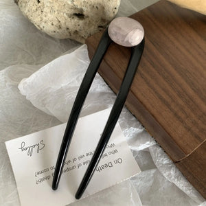Retro Hair Sticks U Shaped Marbling Stones Hairpins For Girls