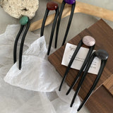 Retro Hair Sticks U Shaped Marbling Stones Hairpins For Girls