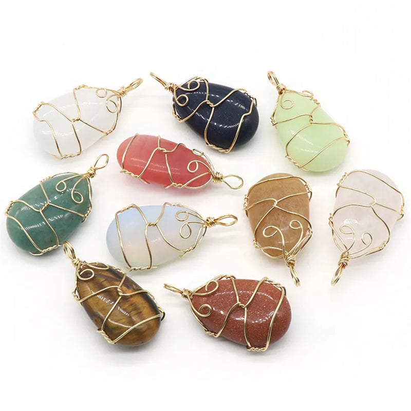 3pcs Natural Crystal Agates Copper Pendant Necklace Lucky Gift Jewelry