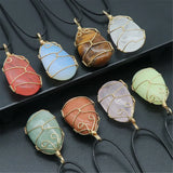 3pcs Natural Crystal Agates Copper Pendant Necklace Lucky Gift Jewelry