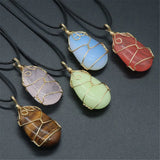 3pcs Natural Crystal Agates Copper Pendant Necklace Lucky Gift Jewelry