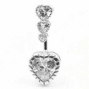 925 Silver Heart Belly Ring CZ Navel Piercing Jewelry