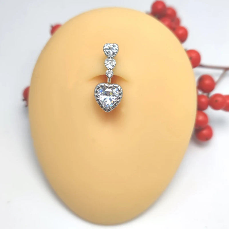 925 Silver Heart Belly Ring CZ Navel Piercing Jewelry