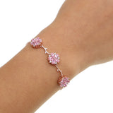925 Sterling Silver Romantic Pink Flower Bracelets for Women Girls