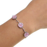 925 Sterling Silver Romantic Pink Flower Bracelets for Women Girls