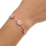925 Sterling Silver Romantic Pink Flower Bracelets for Women Girls
