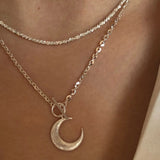 925 Silver Sparkling Amphibole Moon Pendant Necklace Women Fine Jewelry