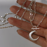 925 Silver Sparkling Amphibole Moon Pendant Necklace Women Fine Jewelry