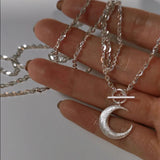925 Silver Sparkling Amphibole Moon Pendant Necklace Women Fine Jewelry