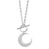 925 Silver Sparkling Amphibole Moon Pendant Necklace Women Fine Jewelry
