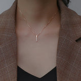 925 Silver Zircon Strip Pendant Necklace for Women