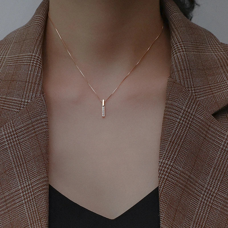 925 Silver Zircon Strip Pendant Necklace for Women