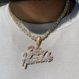 Bling Iced Out Stay Humble Letters Pendant CZ Necklace Men Hip Hop Jewelry