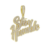 Bling Iced Out Stay Humble Letters Pendant CZ Necklace Men Hip Hop Jewelry