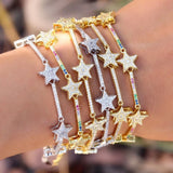 Delicate Star Chain Charm Bracelet CZ Stone Women Jewelry
