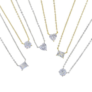925 Sterling Silver Chain Necklace with Cubic Zircon Charm