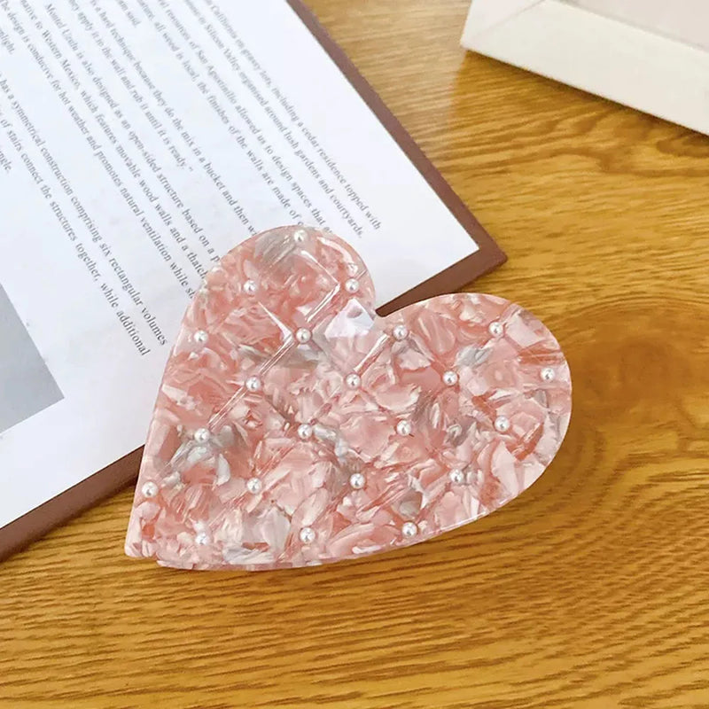 Acetic Acid Hair Clip Claw Heart Set Pearls Shark Clip Women Girls