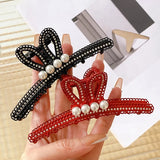 Large Rabbit's Ears Hair Clip Retro Resin With Rhinestones