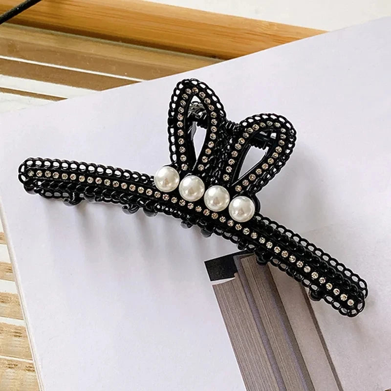 Large Rabbit's Ears Hair Clip Retro Resin With Rhinestones
