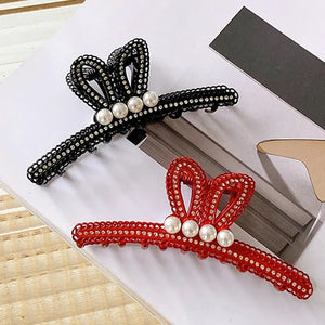 Large Rabbit's Ears Hair Clip Retro Resin With Rhinestones