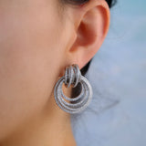 Geometric CZ Wrap Circle Hoop Earrings Silver Micro Zirconia
