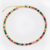 Colorful CZ Choker Necklace Rainbow Tennis Chain