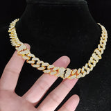 Iced Out Bling Chain Necklace 13mm Cuban Chain with Broke Heart