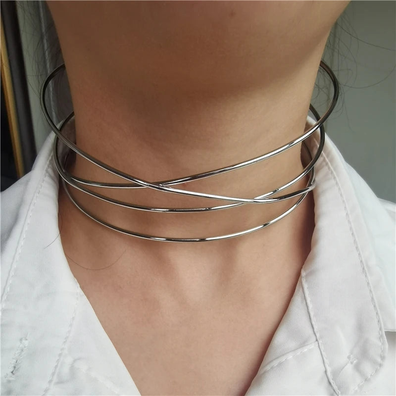 Punk Silver Choker Necklace for Women