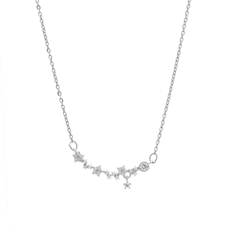 S925 Sterling Silver CZ Star Flowers O Chain Women Necklace