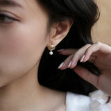S925 Silver Shell Stud Earrings with CZ Stone & Natural Pearl Beads